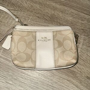 Coach Beige and White Signature Wristlet small stain in corner